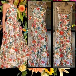 Lulus Lilja Cream Floral Print Maxi Dress Size Xsmall